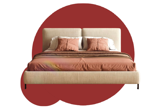 immagine prodotto camere dal letto e letti con sfondo rosso